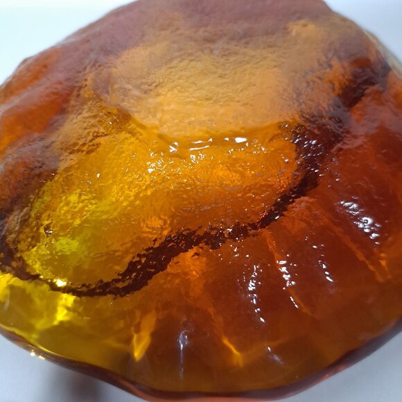 Blenko Free Form Ashtray 6.5"x 2"  Amber Art Glass Heavy Modernist Amoeba Blob - Picture 9 of 16
